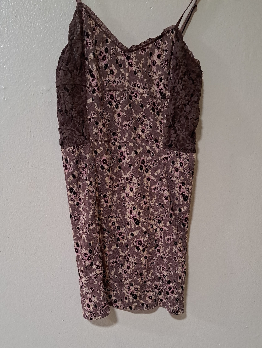 Free People Mauve Floral Lace-Trim Mini Dress